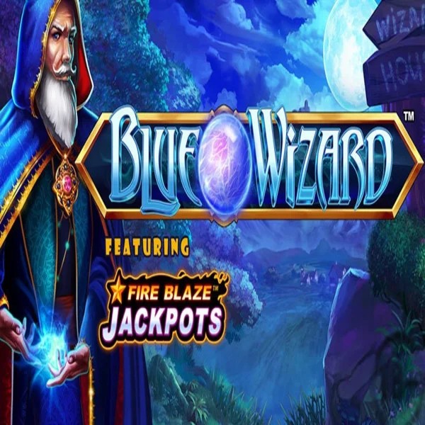 Blue Wizard Fire Blaze Jackpots logo by Rarestone Gaming Betgem Casino